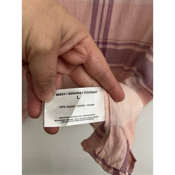 Nine West Women’s shirts Button Down Roll Tab Sleeve Large Plaid Viscose - Picture 6 of 9